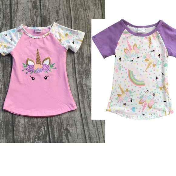 2 Pieces T-Shirt Top For Little Girls Toddler kids Casual T-Shirt School Blouse - Picture 1 of 4